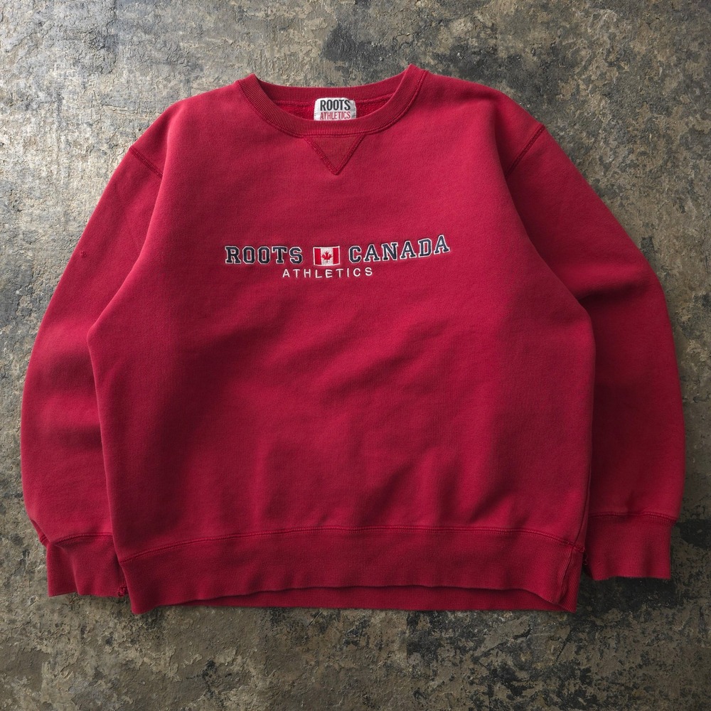 Vintage 90s Roots Athletics Red Sweatshirt XL Canada Embroidered
